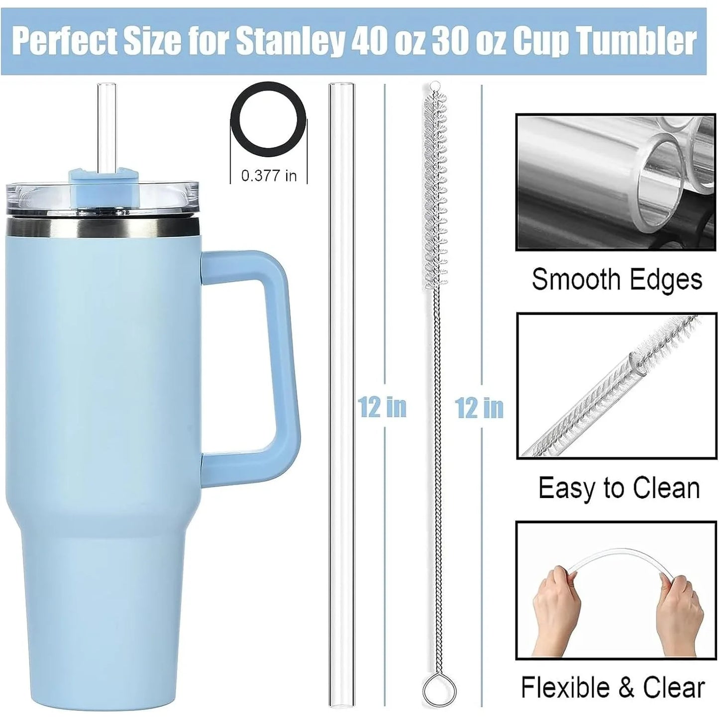 12pcs Replacement Straws for 40 oz Stanley Tumbler Cup, Compatible with 40oz 30oz 20oz 14oz Tumblers
