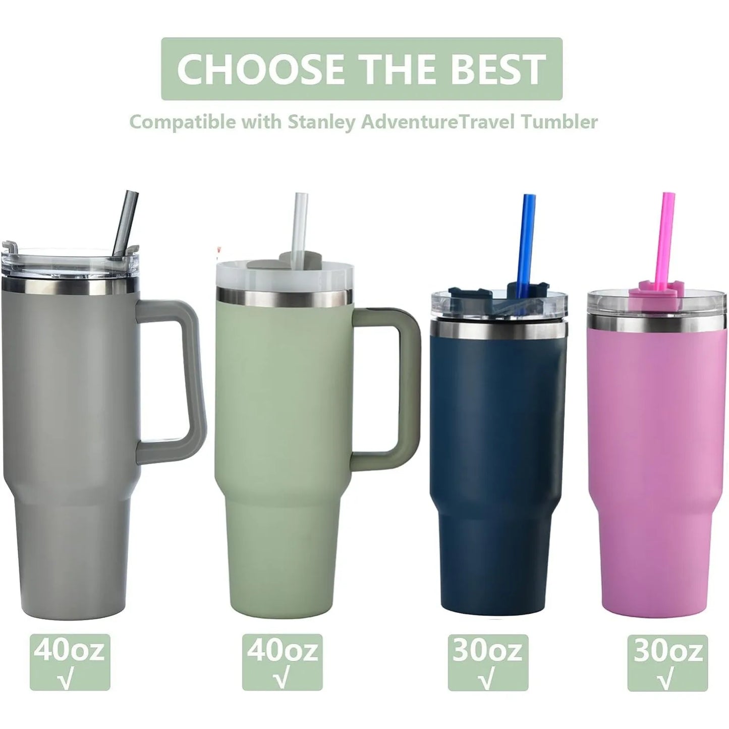 12pcs Replacement Straws for 40 oz Stanley Tumbler Cup, Compatible with 40oz 30oz 20oz 14oz Tumblers
