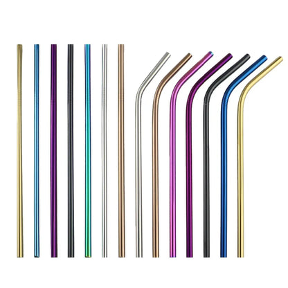 Reusable Metal Drinking Straws 304 Stainless Steel Sturdy Bent And Straight Drinking Straws with Cleaning Brush