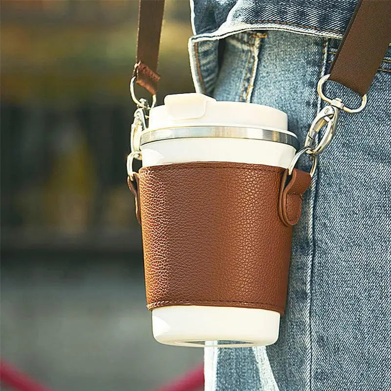 New Leather Tumbler Sleeve With Shoulder Strap