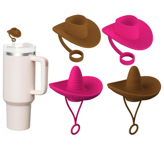 4pcs Cowboy Hat Straw Cover Toppers for Tumblers and Stanley Straws