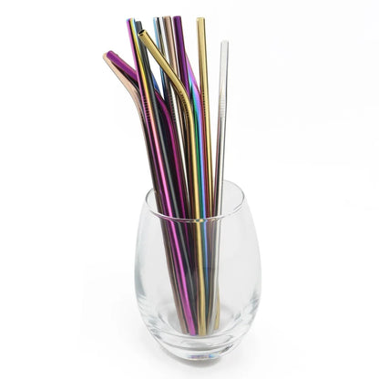 Reusable Metal Drinking Straws 304 Stainless Steel Sturdy Bent And Straight Drinking Straws with Cleaning Brush